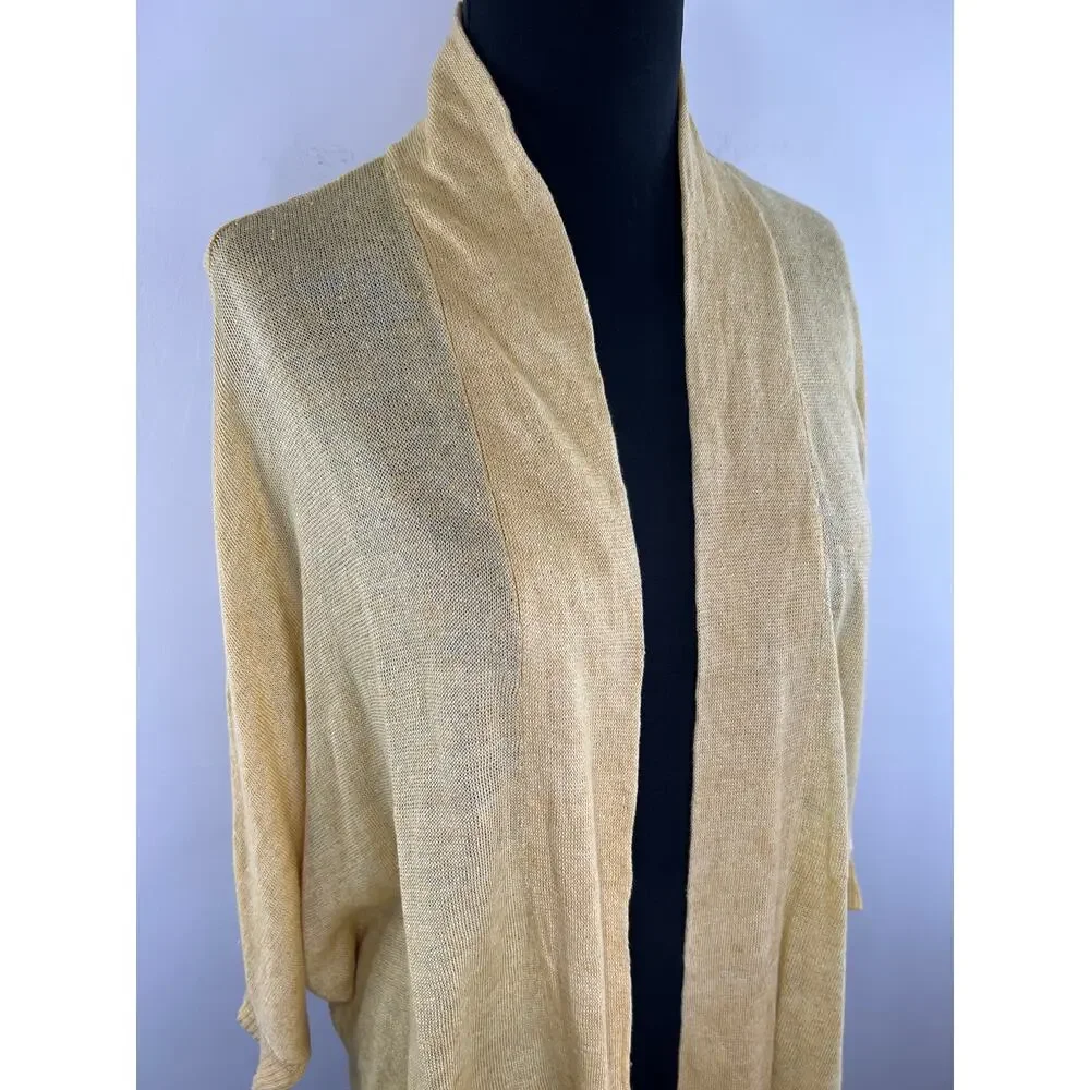Eileen Fisher Yellow Long Sleeve Open Front Shawl Collar Linen Cardigan Size S